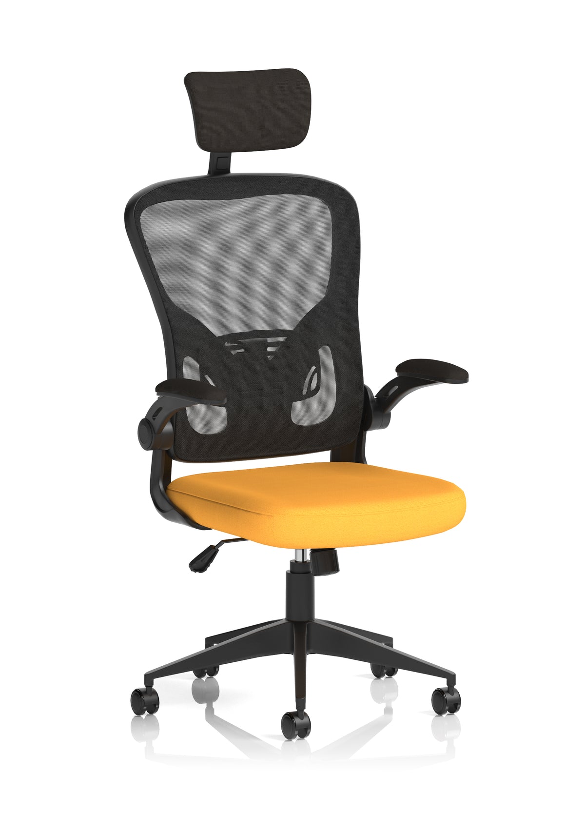 Ace Executive Mesh Chair With Folding Arms Bespoke Senna Yellow - Industrious Decor