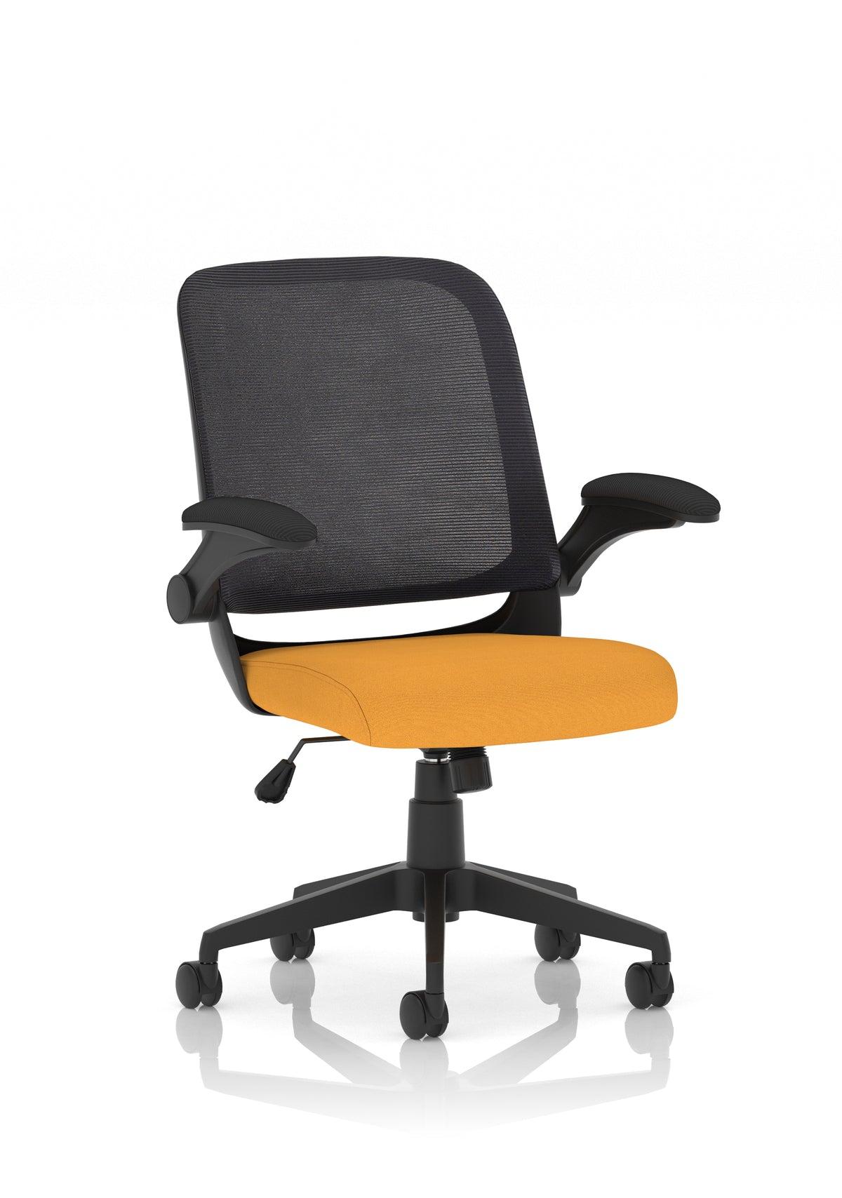 Crew Task Operator Mesh Chair With Folding Arms Bespoke Senna Yellow - Industrious Decor