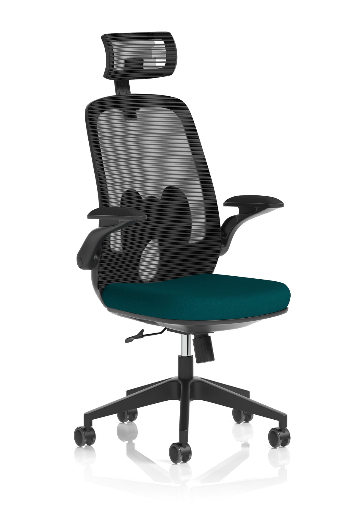 Sigma Executive Mesh Chair With Folding Arms Bespoke Maringa Teal - Industrious Decor