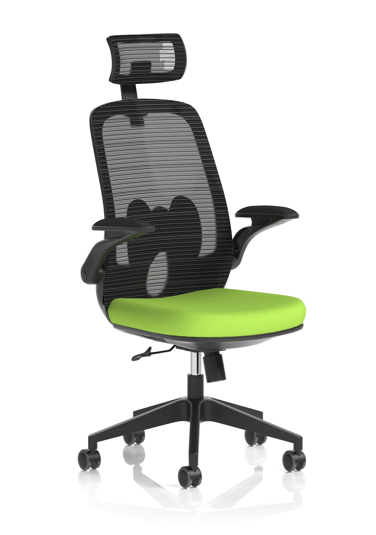Sigma Executive Mesh Chair With Folding Arms Bespoke Myrrh Green - Industrious Decor