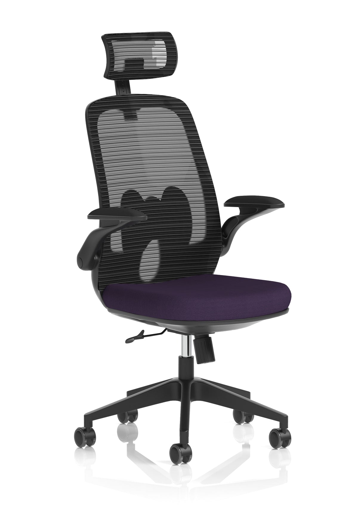 Sigma Executive Mesh Chair With Folding Arms Bespoke Tansy Purple - Industrious Decor