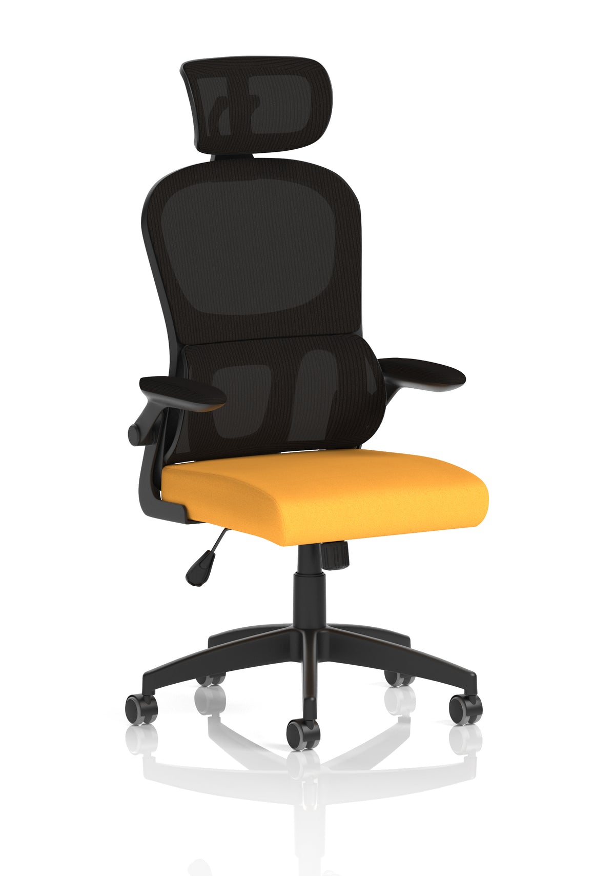 Iris Task Operator Mesh Back Fabric Seat With Headrest Bespoke Senna Yellow - Industrious Decor