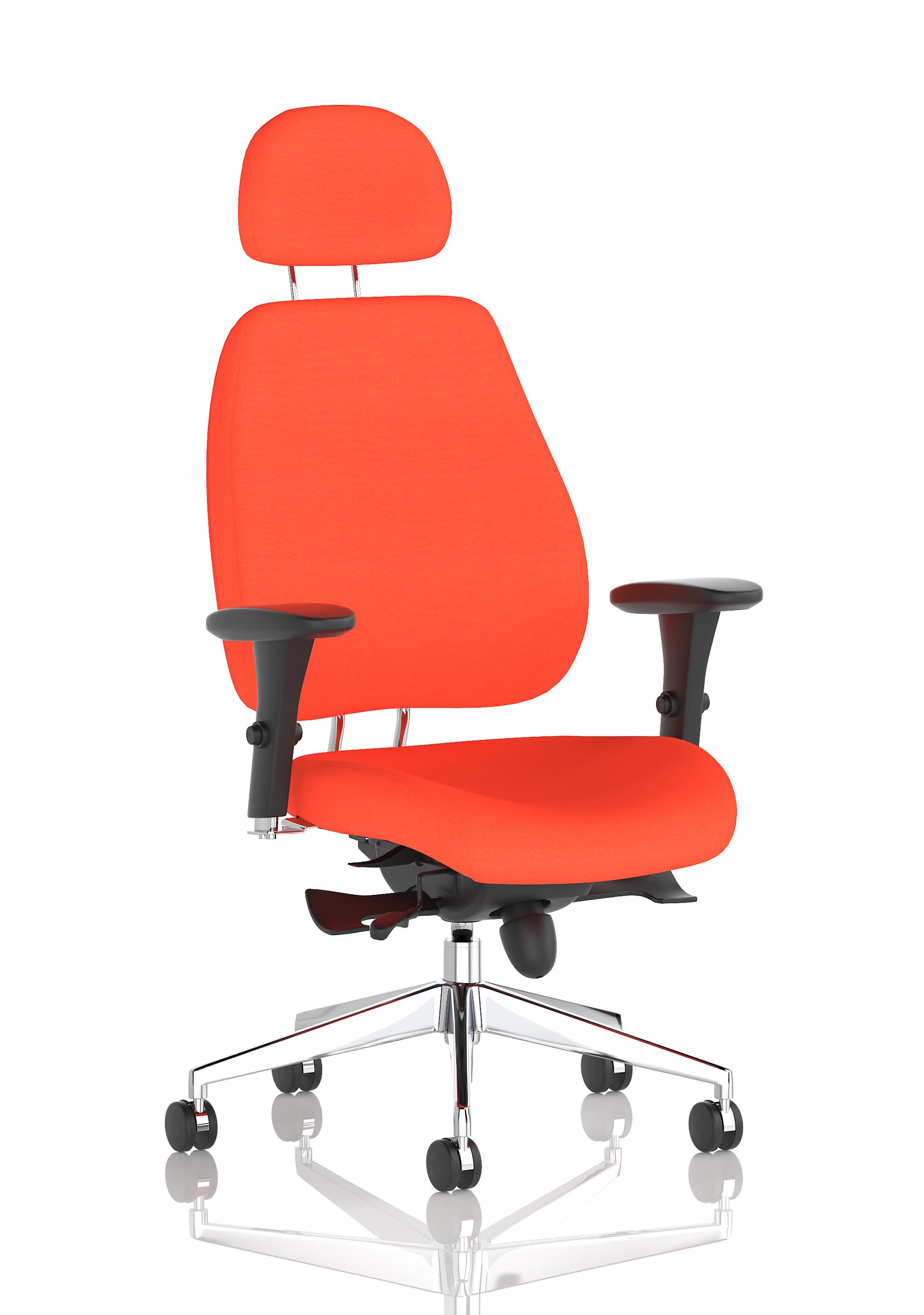 Chiro Plus High Back Ergonomic Posture Chair with Arms Bespoke Tabasco Orange Fabric Matching Bespoke Colour With Headrest - Industrious Decor