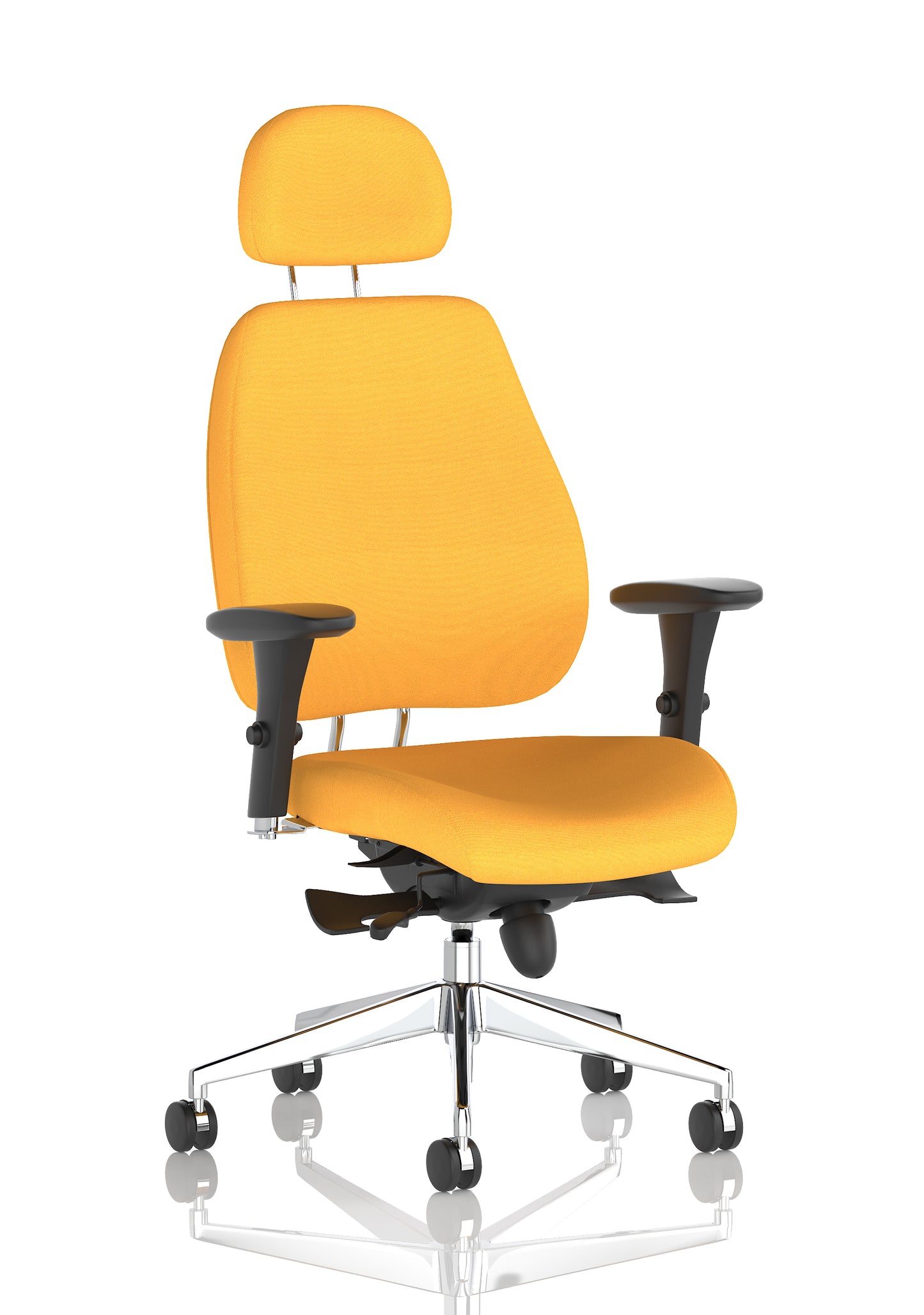 Chiro Plus High Back Ergonomic Posture Chair with Arms Bespoke Senna Yellow Fabric Matching Bespoke Colour With Headrest - Industrious Decor