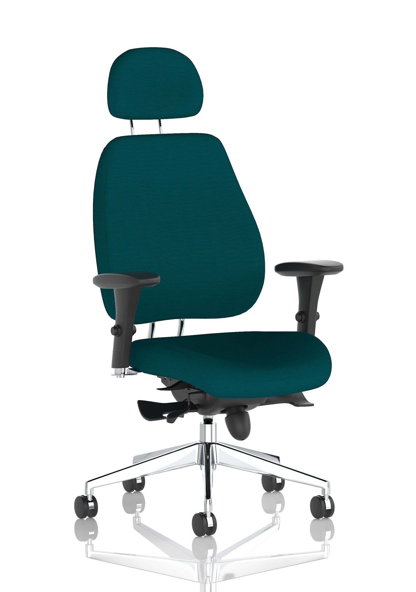 Chiro Plus High Back Ergonomic Posture Chair with Arms Bespoke Maringa Teal Fabric Matching Bespoke Colour With Headrest - Industrious Decor