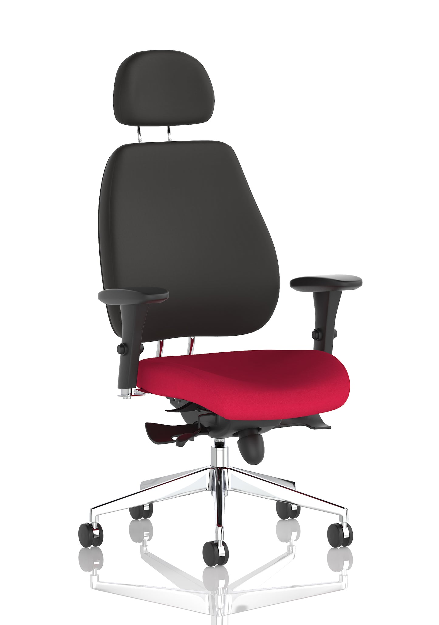 Chiro Plus High Back Ergonomic Posture Chair with Arms Bespoke Bergamot Cherry Fabric Black With Headrest - Industrious Decor