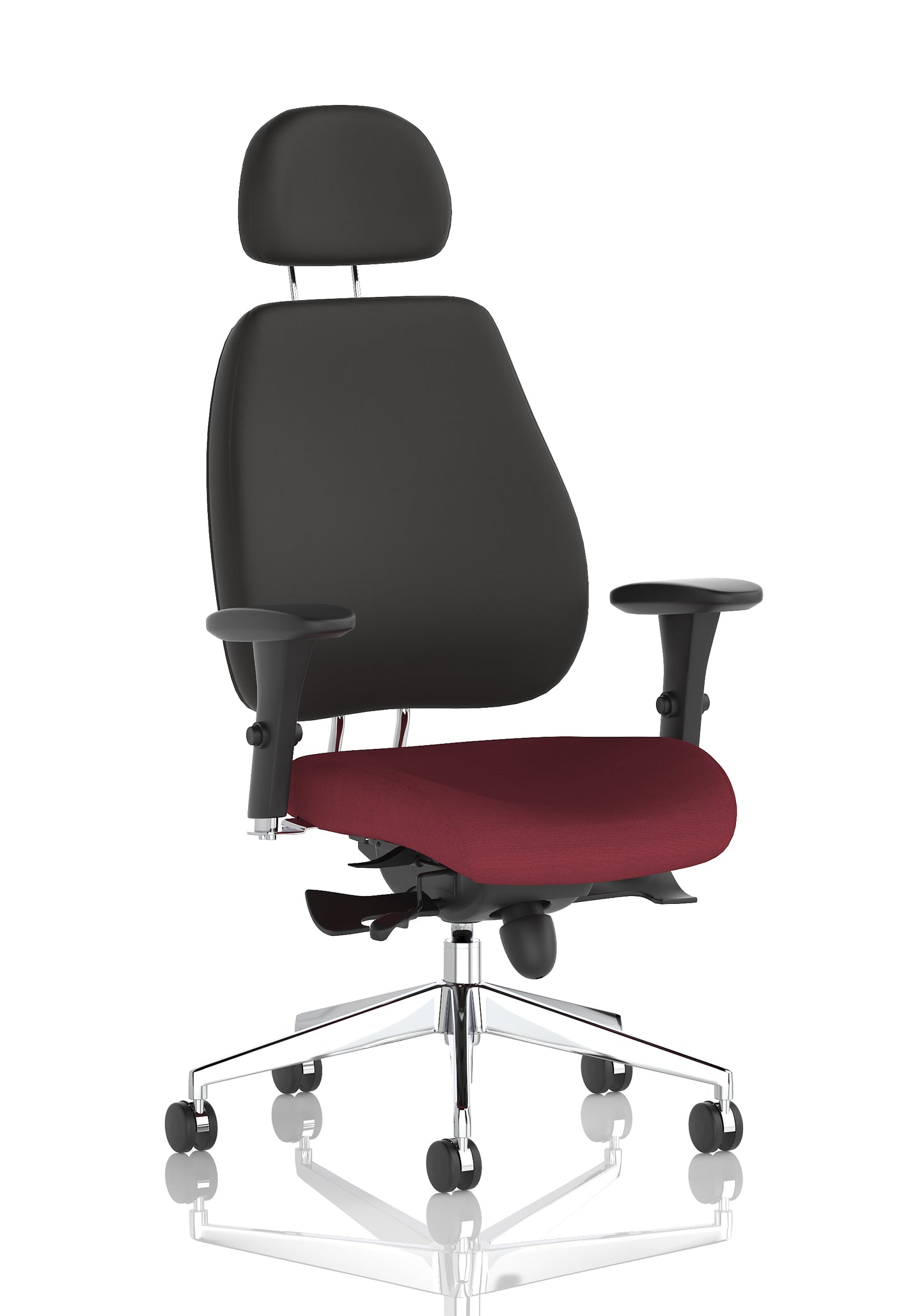 Chiro Plus High Back Ergonomic Posture Chair with Arms Bespoke Ginseng Chilli Fabric Black With Headrest - Industrious Decor