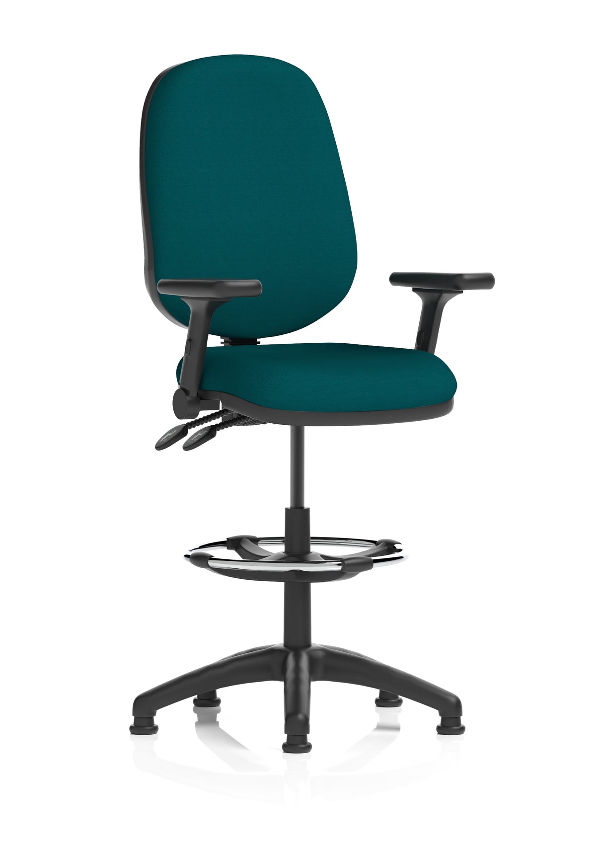 Sterling Medium Back Draughtsman Chair | Infinite Lock | Height Adjustable Back & Arms Bespoke Maringa Teal Matching Colour With Height Adjustable And Folding Arms - Industrious Decor