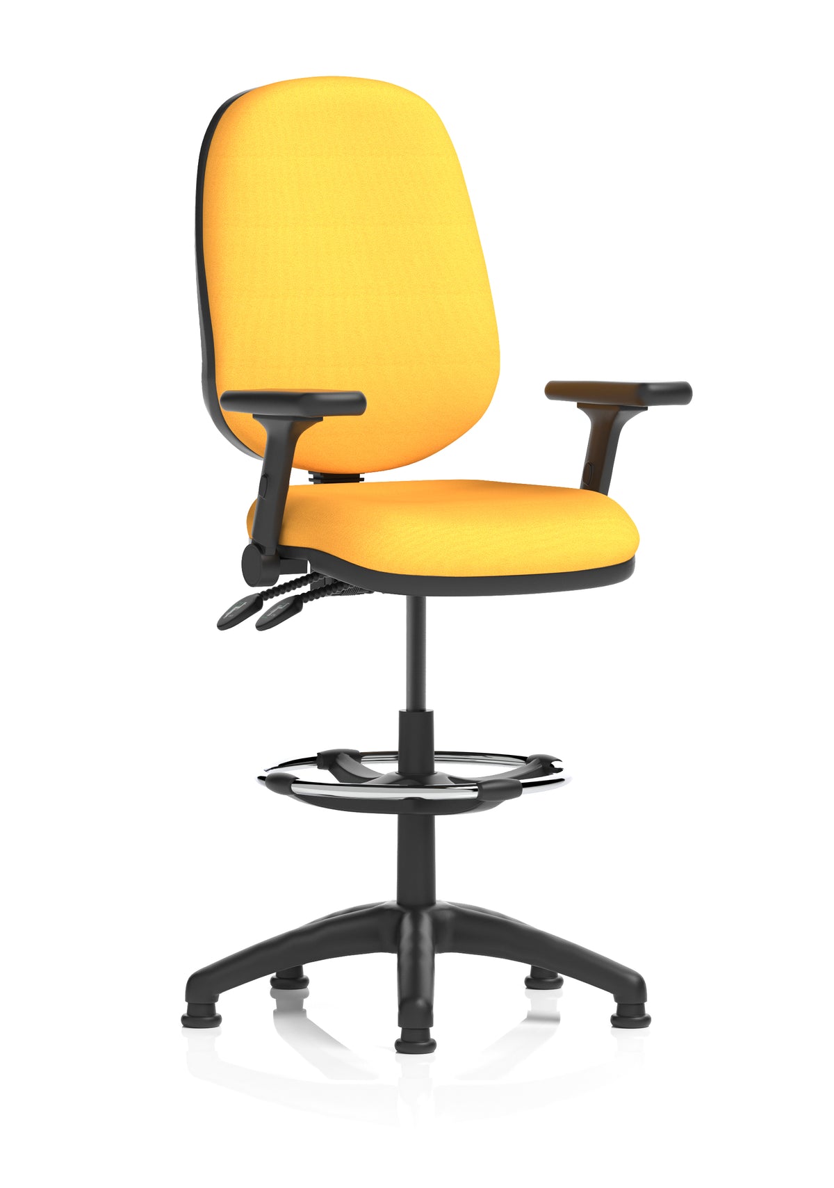 Sterling Medium Back Draughtsman Chair | Infinite Lock | Height Adjustable Back & Arms Bespoke Senna Yellow Matching Colour With Height Adjustable And Folding Arms - Industrious Decor