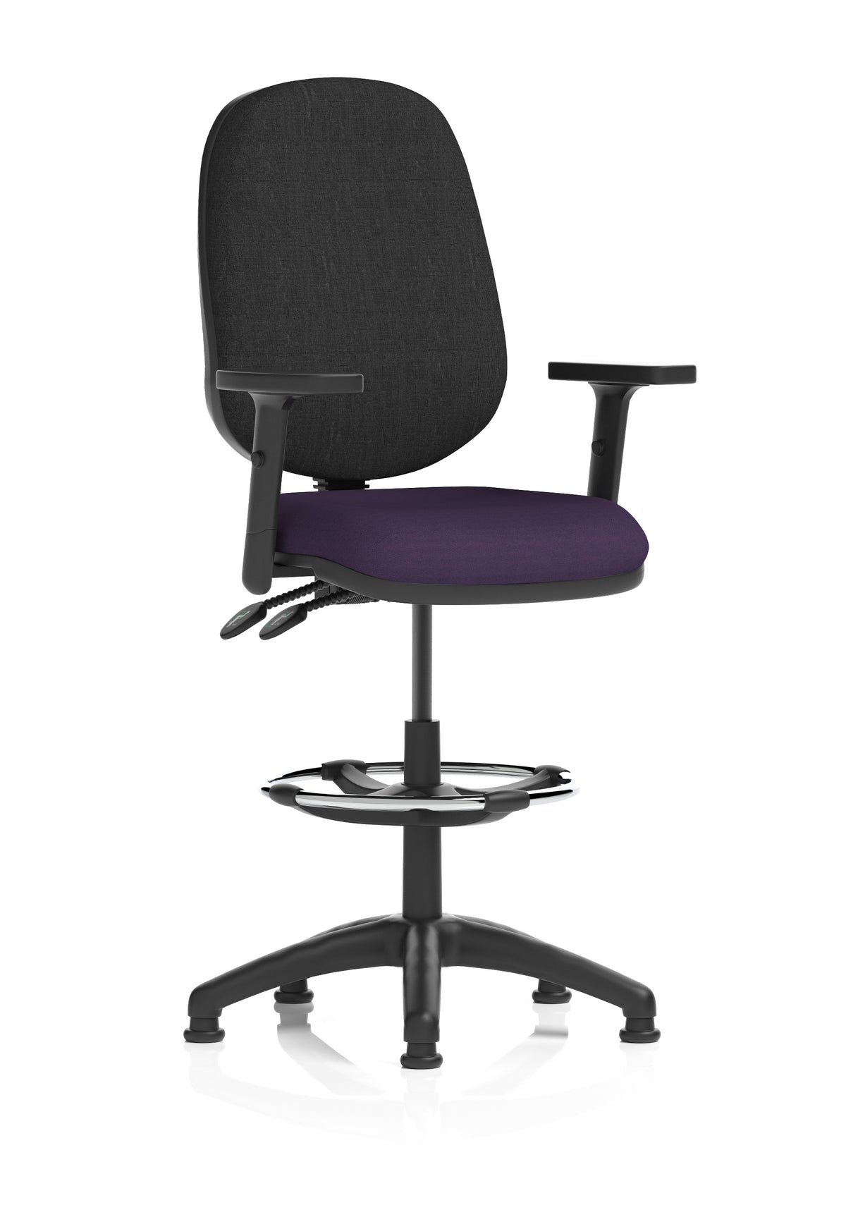 Sterling Medium Back Draughtsman Chair | Infinite Lock | Height Adjustable Back & Arms Bespoke Tansy Purple Black With Height Adjustable Arms - Industrious Decor