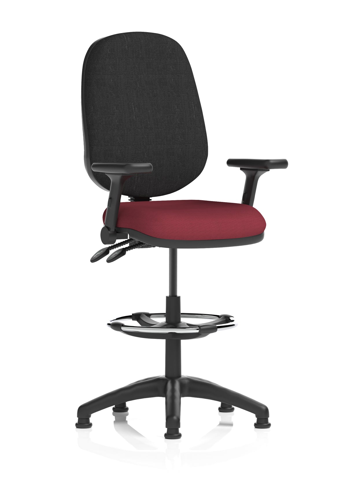 Sterling Medium Back Draughtsman Chair | Infinite Lock | Height Adjustable Back & Arms Bespoke Ginseng Chilli Black With Height Adjustable And Folding Arms - Industrious Decor