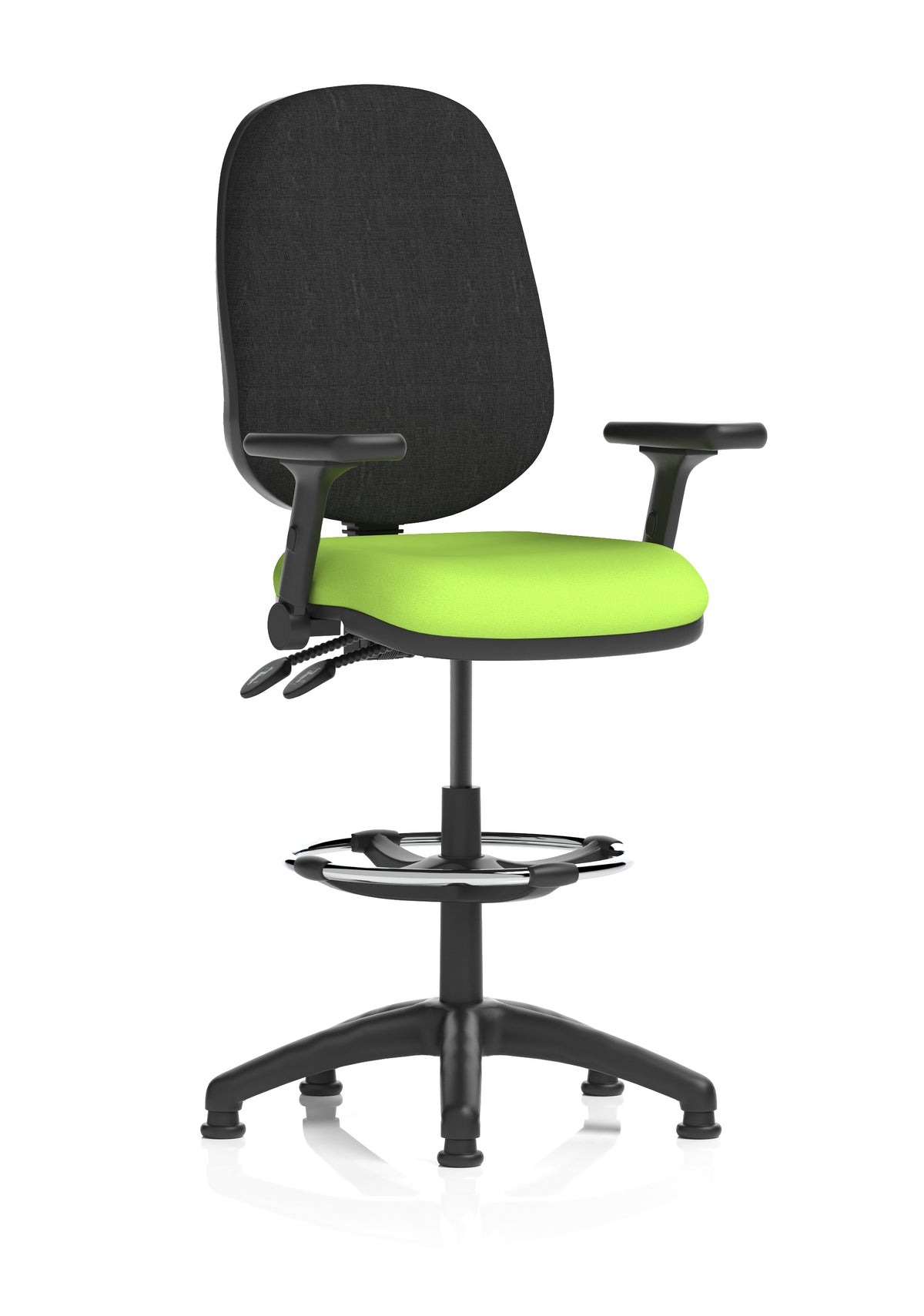 Sterling Medium Back Draughtsman Chair | Infinite Lock | Height Adjustable Back & Arms Bespoke Myrrh Green Black With Height Adjustable And Folding Arms - Industrious Decor