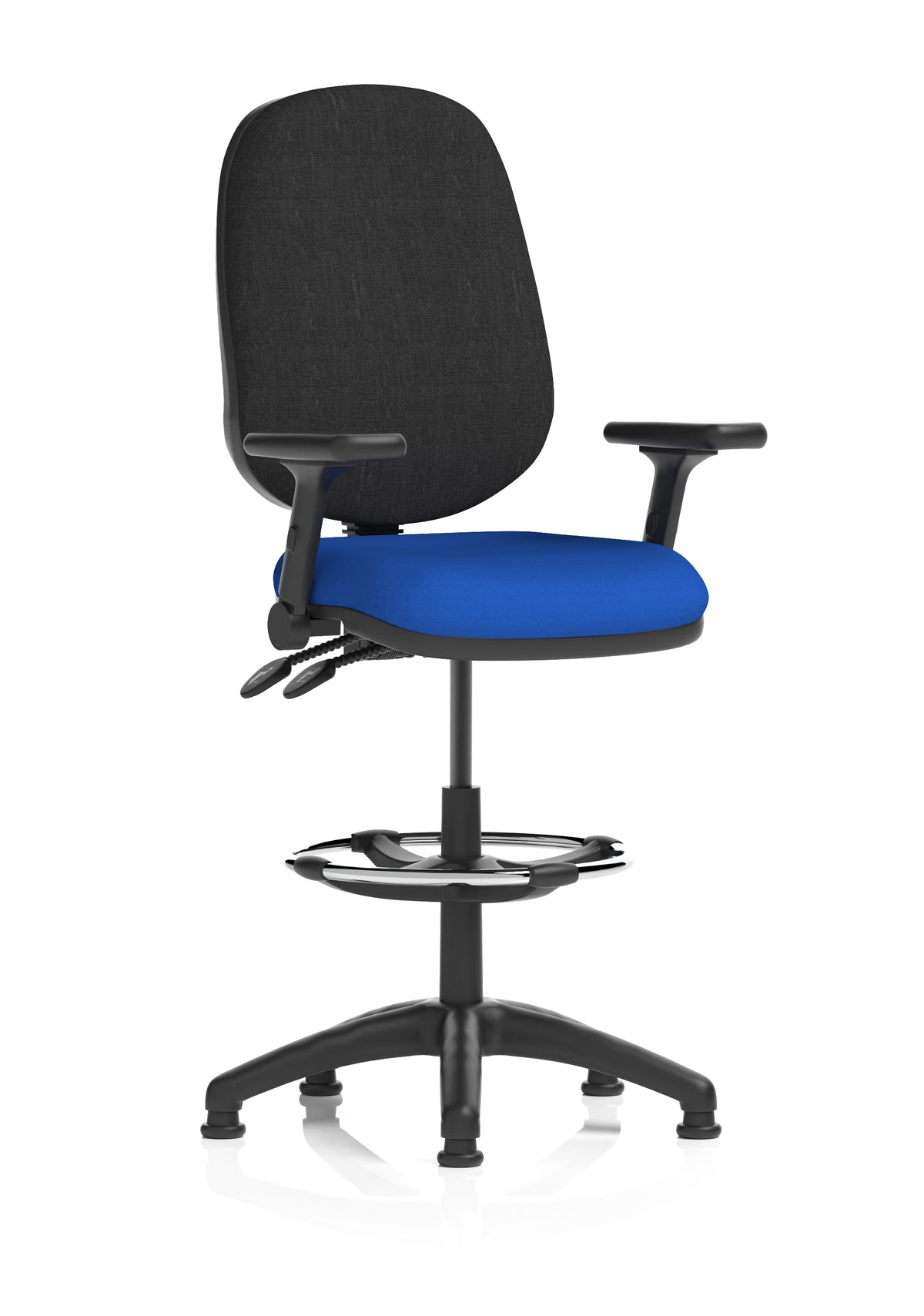 Sterling Medium Back Draughtsman Chair | Infinite Lock | Height Adjustable Back & Arms Bespoke Stevia Blue Black With Height Adjustable And Folding Arms - Industrious Decor