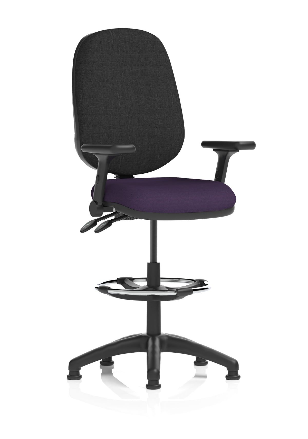 Sterling Medium Back Draughtsman Chair | Infinite Lock | Height Adjustable Back & Arms Bespoke Tansy Purple Black With Height Adjustable And Folding Arms - Industrious Decor