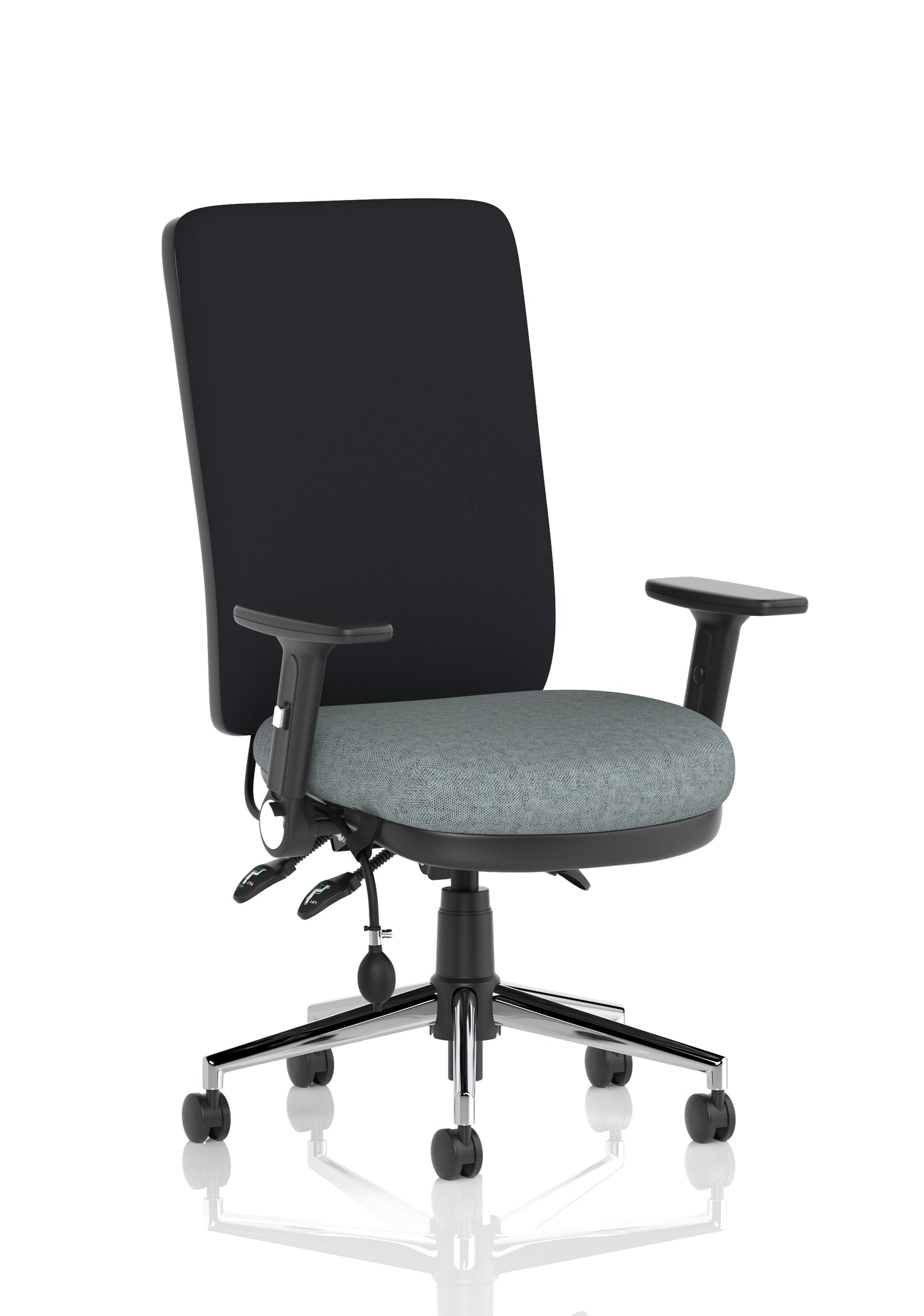 Chiro High Back Task Operator Office Chair Bespoke Rivet Tensile With Height Adjustable & Folding Arms Black - Industrious Decor