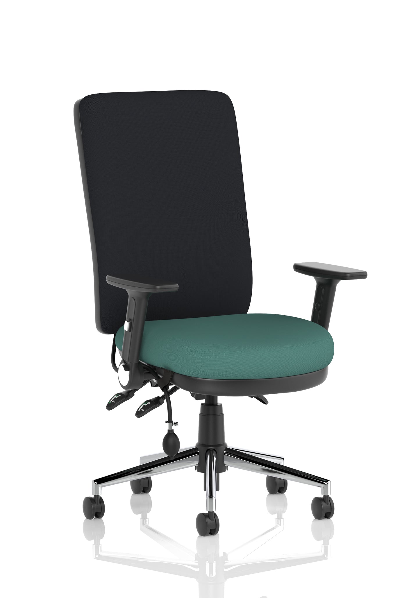 Chiro High Back Task Operator Office Chair Bespoke Quest Kelp With Height Adjustable & Folding Arms Black - Industrious Decor