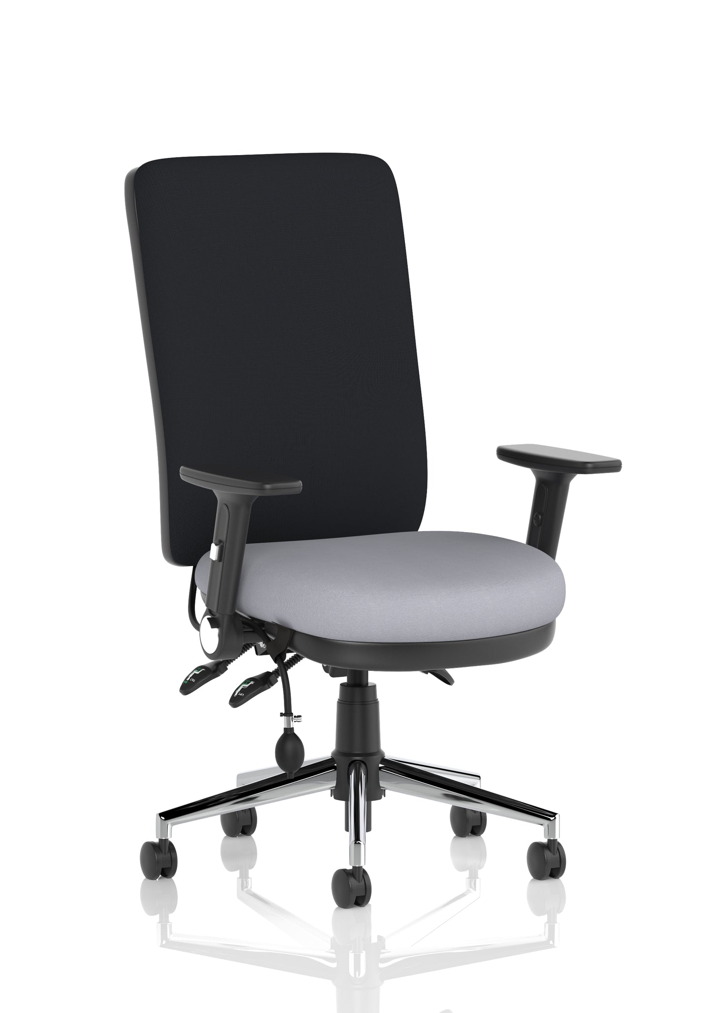 Chiro High Back Task Operator Office Chair Bespoke Quest Shell With Height Adjustable & Folding Arms Black - Industrious Decor