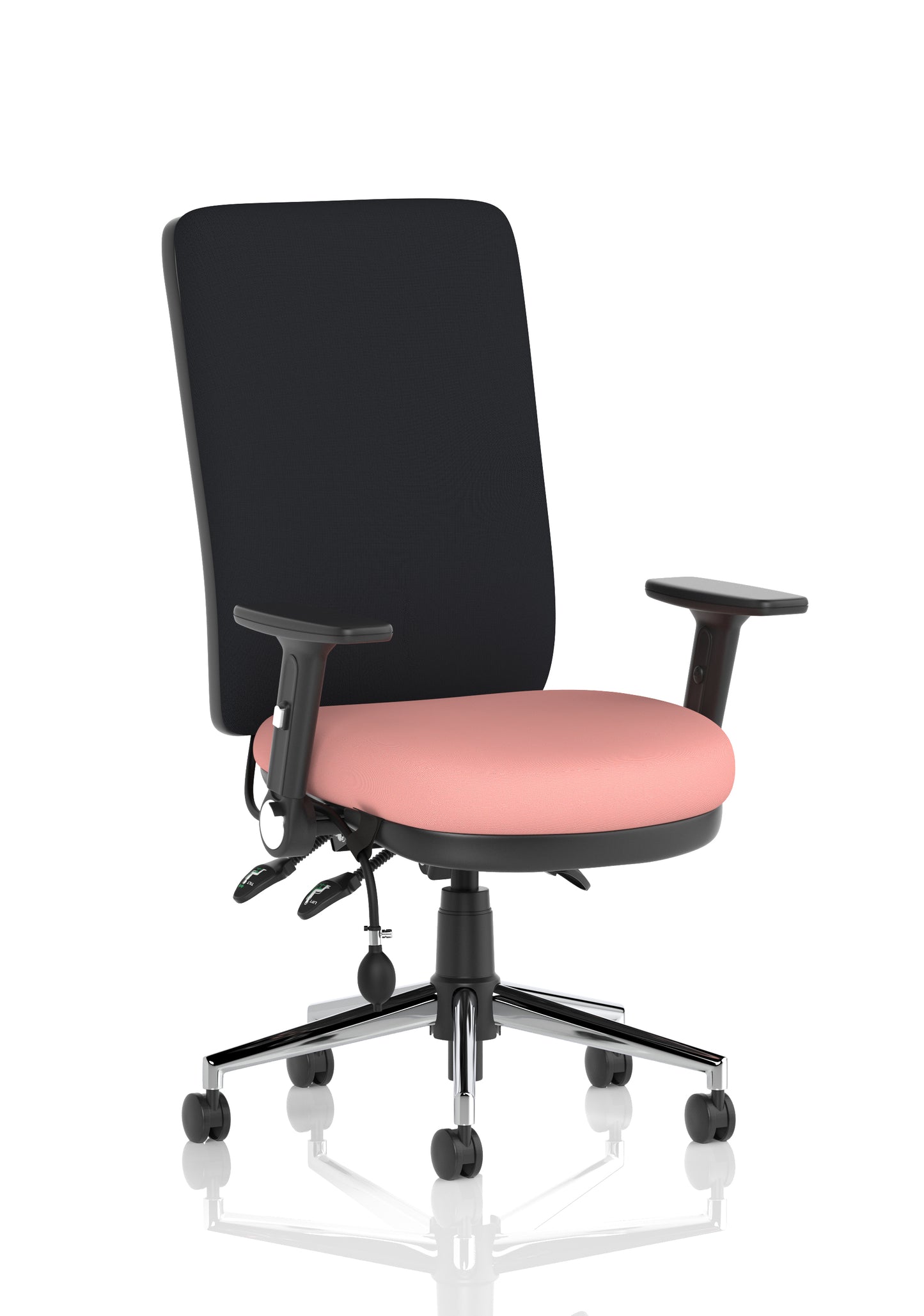 Chiro High Back Task Operator Office Chair Bespoke Quest Shrimp With Height Adjustable & Folding Arms Black - Industrious Decor