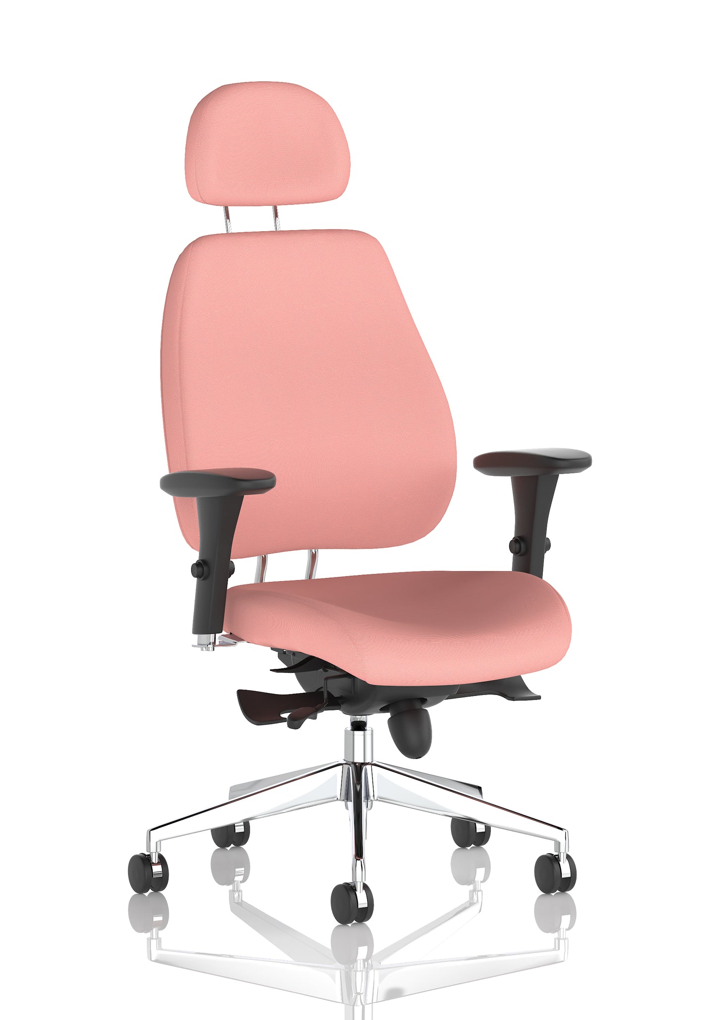 Chiro Plus High Back Ergonomic Posture Chair with Arms Bespoke Quest Shrimp Fabric Matching Bespoke Colour With Headrest - Industrious Decor