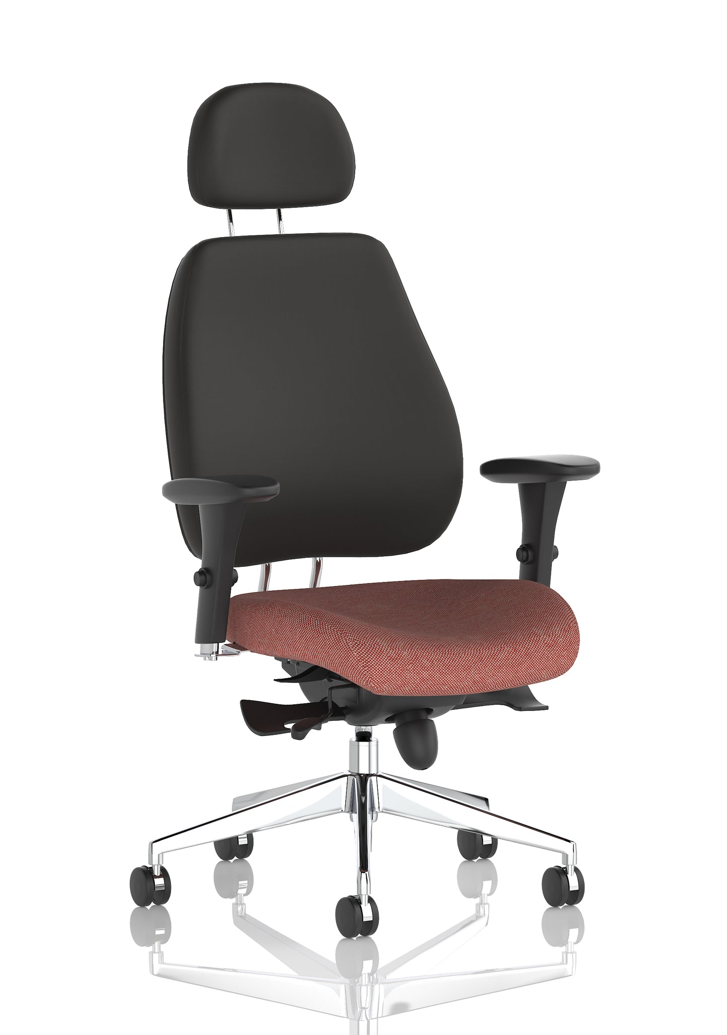 Chiro Plus High Back Ergonomic Posture Chair with Arms Bespoke Rivet Forge Fabric Black With Headrest - Industrious Decor