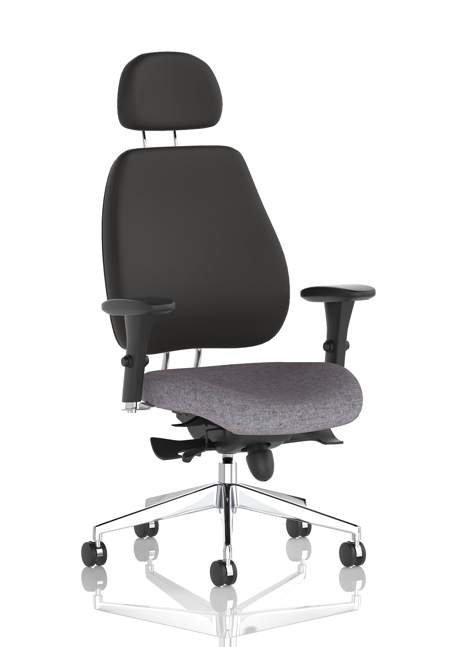 Chiro Plus High Back Ergonomic Posture Chair with Arms Bespoke Rivet Fuse Fabric Black With Headrest - Industrious Decor
