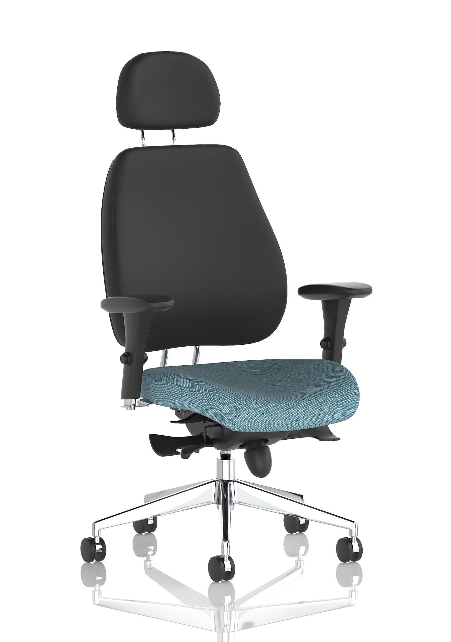 Chiro Plus High Back Ergonomic Posture Chair with Arms Bespoke Rivet Quench Fabric Black With Headrest - Industrious Decor