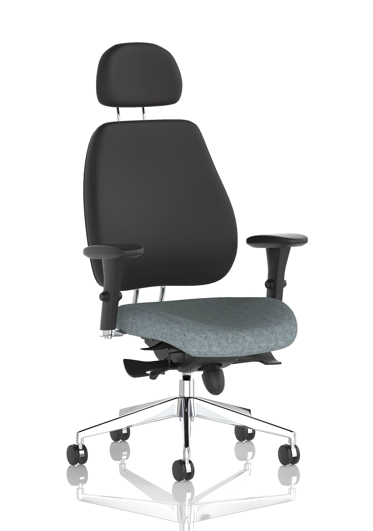 Chiro Plus High Back Ergonomic Posture Chair with Arms Bespoke Rivet Tensile Fabric Black With Headrest - Industrious Decor