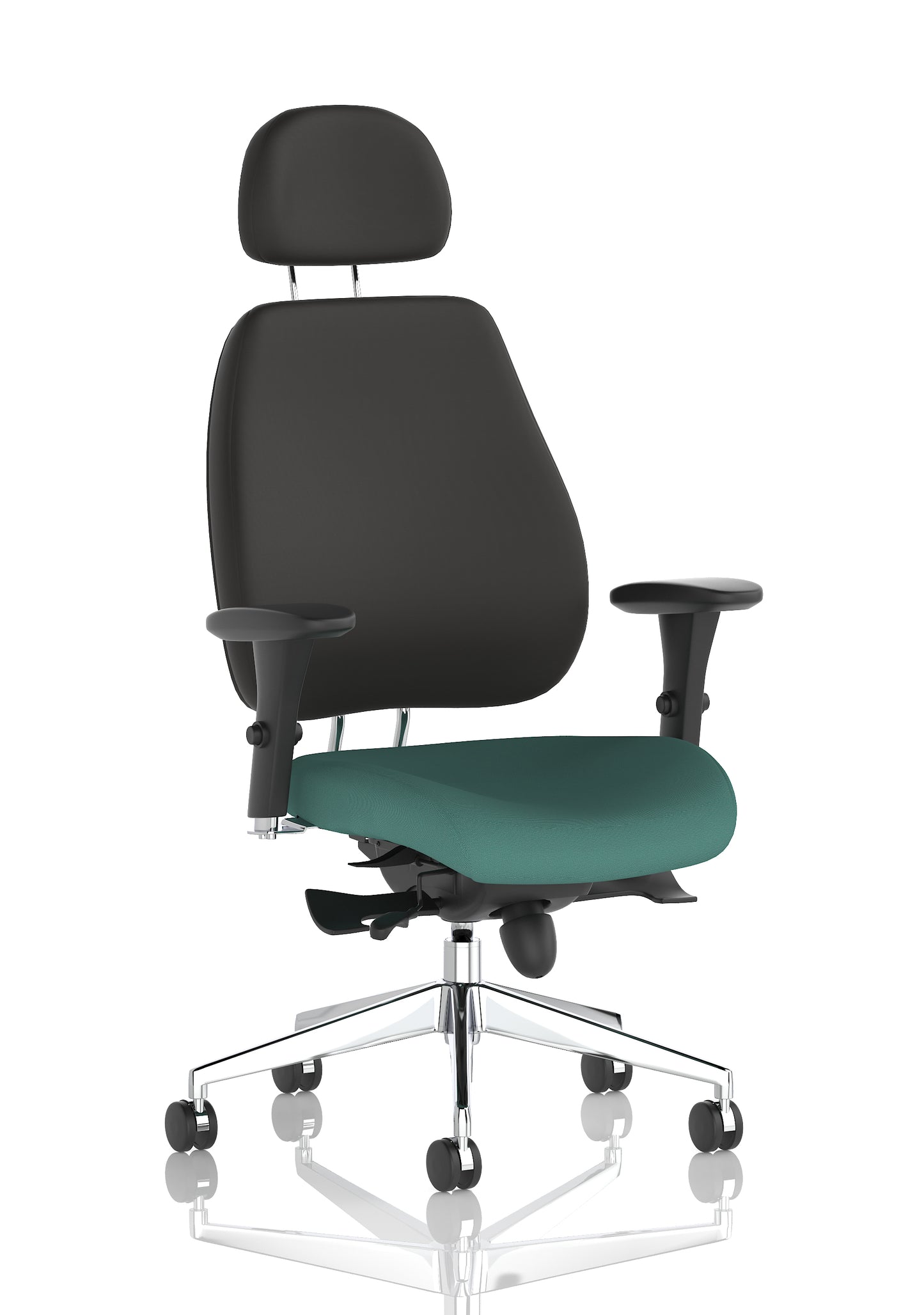 Chiro Plus High Back Ergonomic Posture Chair with Arms Bespoke Quest Kelp Fabric Black With Headrest - Industrious Decor