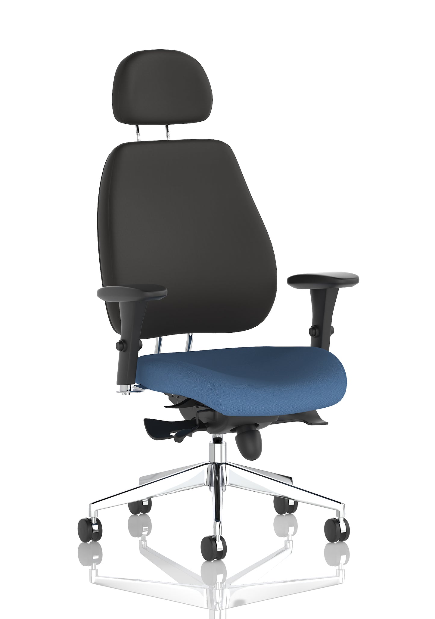 Chiro Plus High Back Ergonomic Posture Chair with Arms Bespoke Quest Limpet Fabric Black With Headrest - Industrious Decor