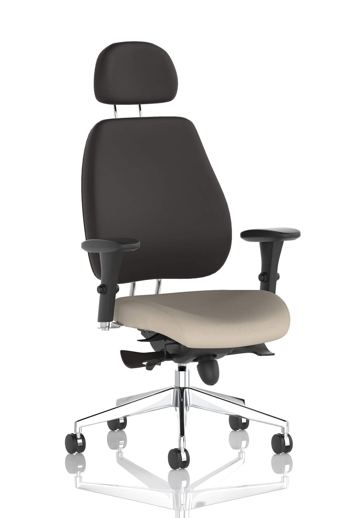 Chiro Plus High Back Ergonomic Posture Chair with Arms Bespoke Quest Salt Fabric Black With Headrest - Industrious Decor