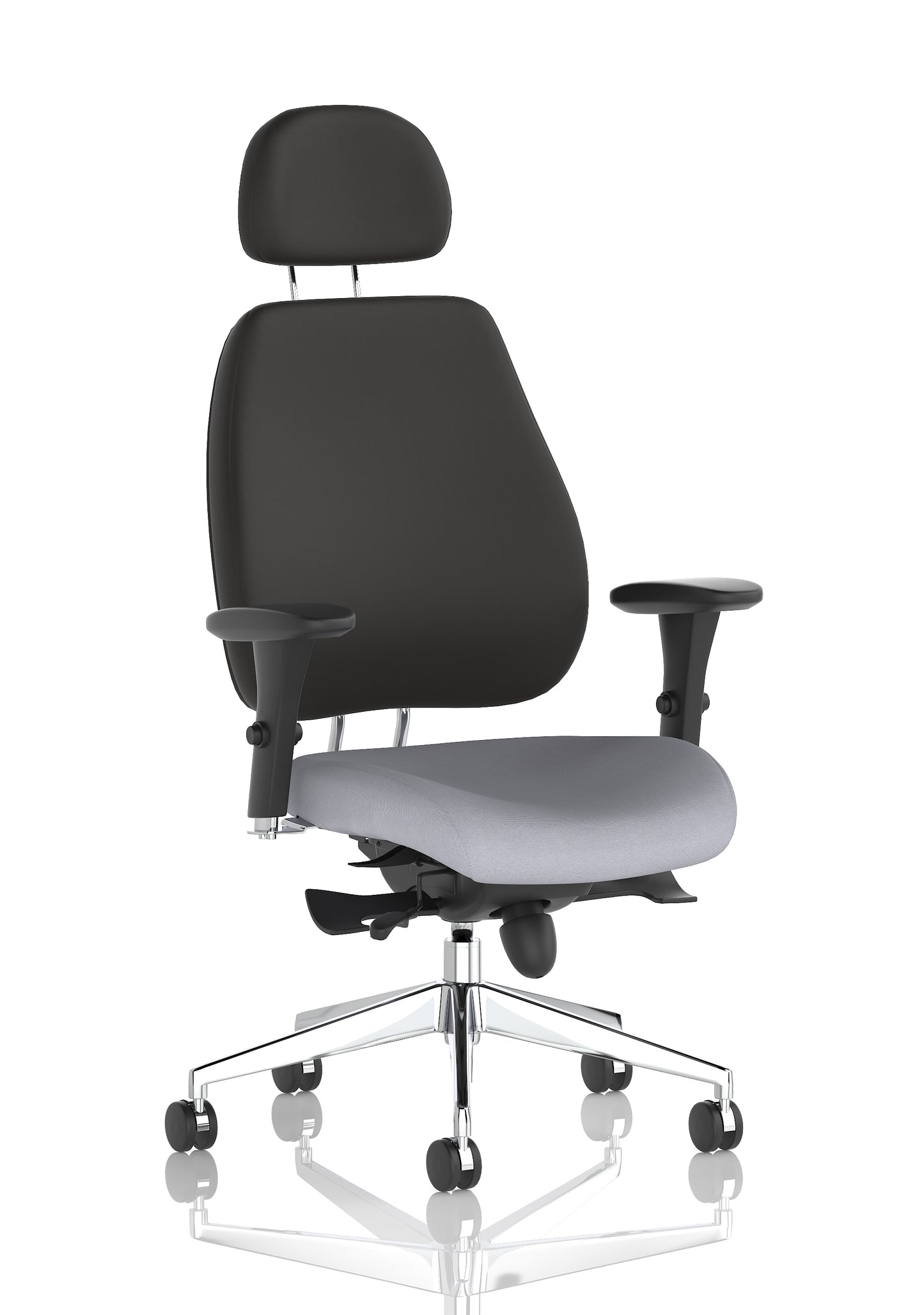 Chiro Plus High Back Ergonomic Posture Chair with Arms Bespoke Quest Shell Fabric Black With Headrest - Industrious Decor