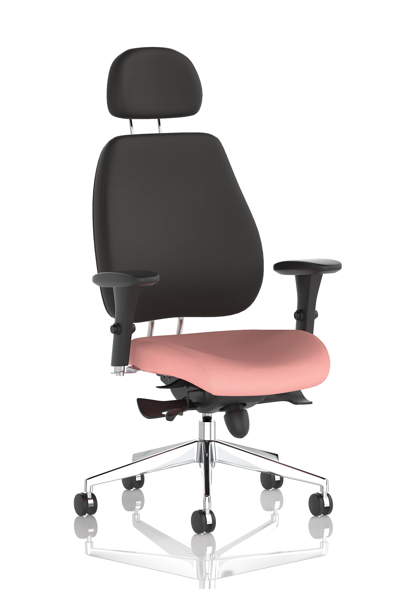 Chiro Plus High Back Ergonomic Posture Chair with Arms Bespoke Quest Shrimp Fabric Black With Headrest - Industrious Decor