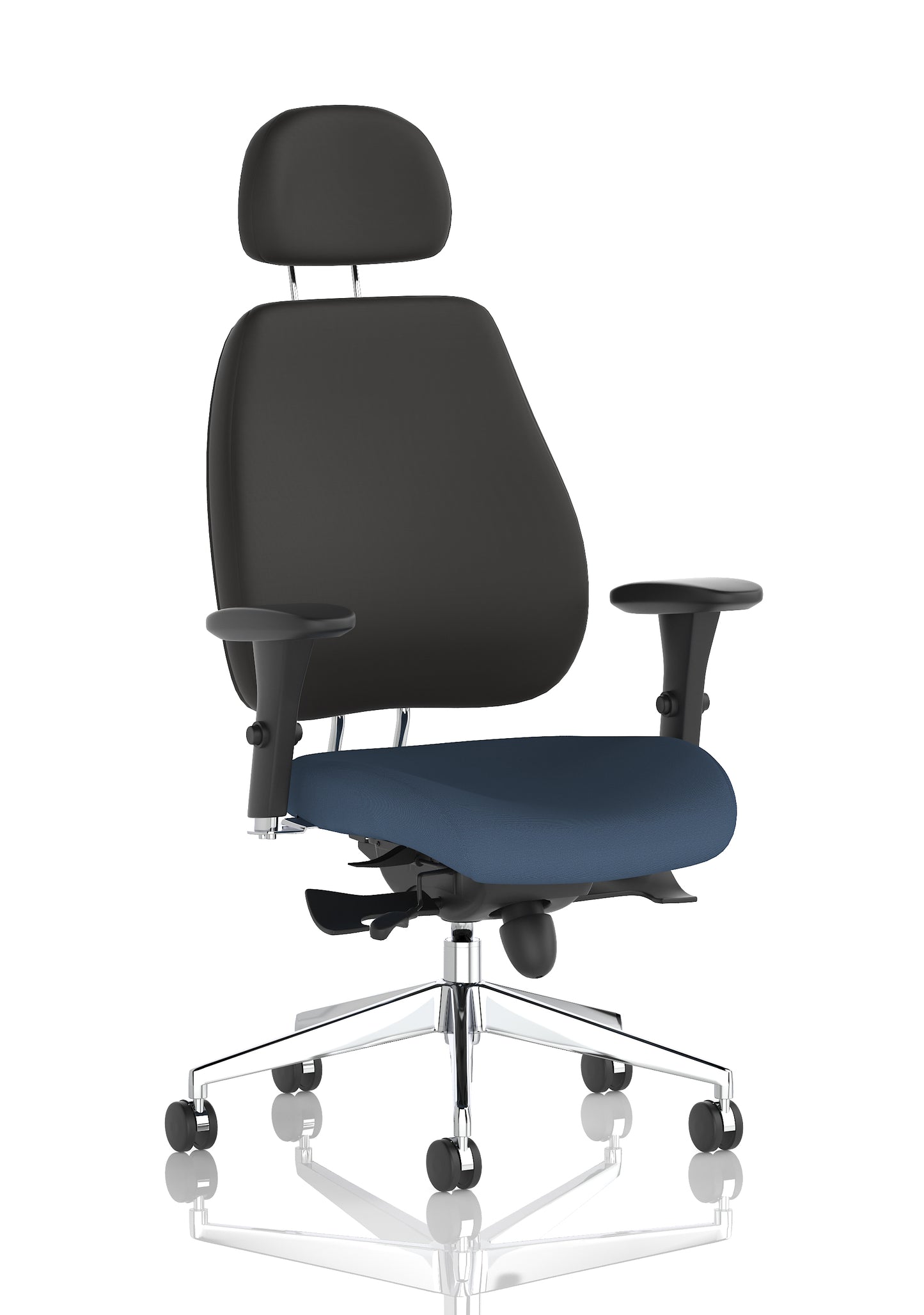 Chiro Plus High Back Ergonomic Posture Chair with Arms Bespoke Quest Whelk Fabric Black With Headrest - Industrious Decor