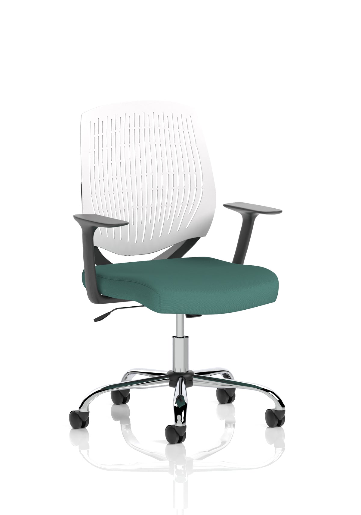 Harlow Medium Back Mesh Task Chair | Gas Height | Lock Tilt | Fixed Arms White Bespoke Quest Kelp - Industrious Decor