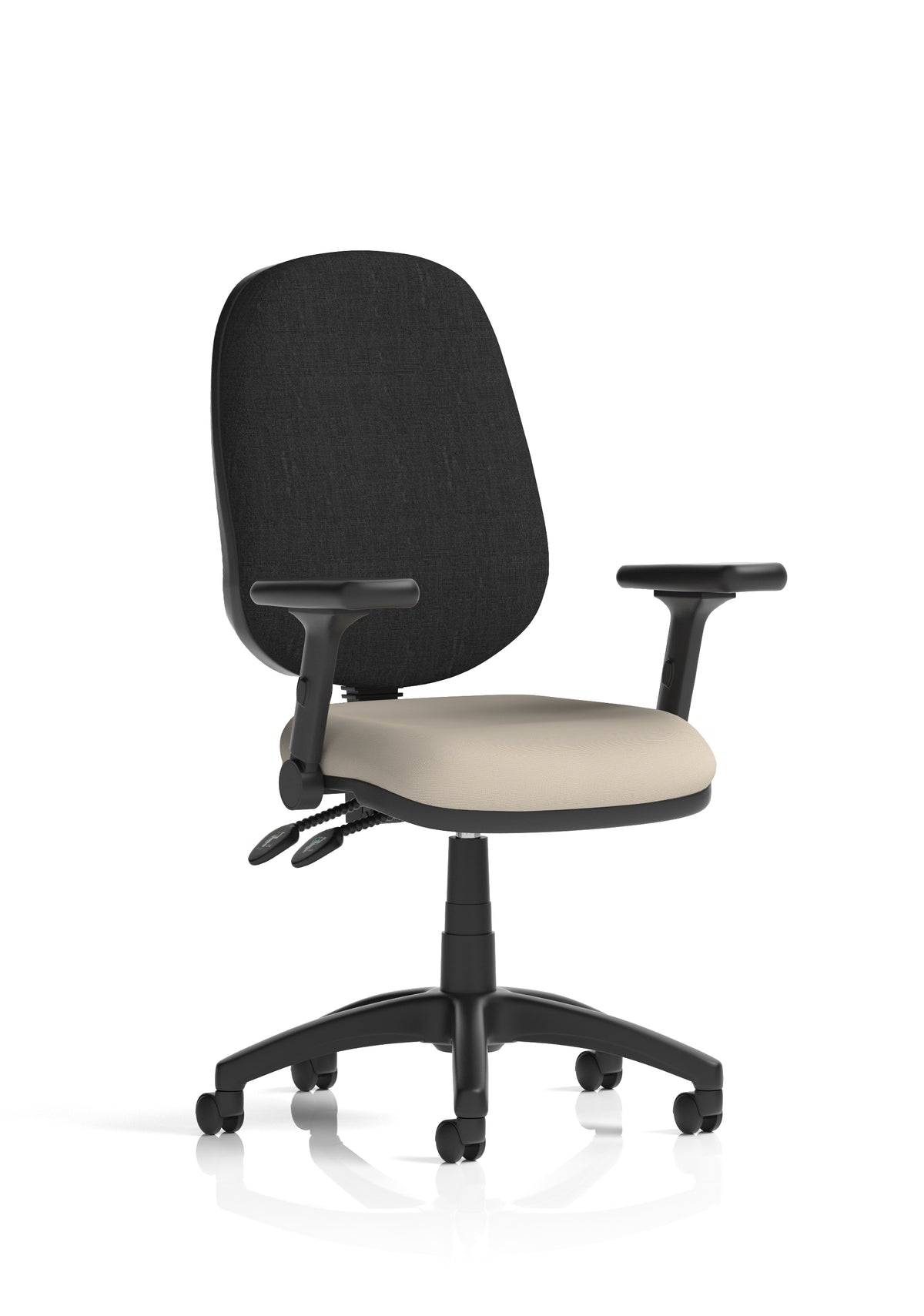 Ives Medium Back Task Operator Office Chair Bespoke Quest Salt Black With Height Adjustable And Folding Arms - Industrious Decor