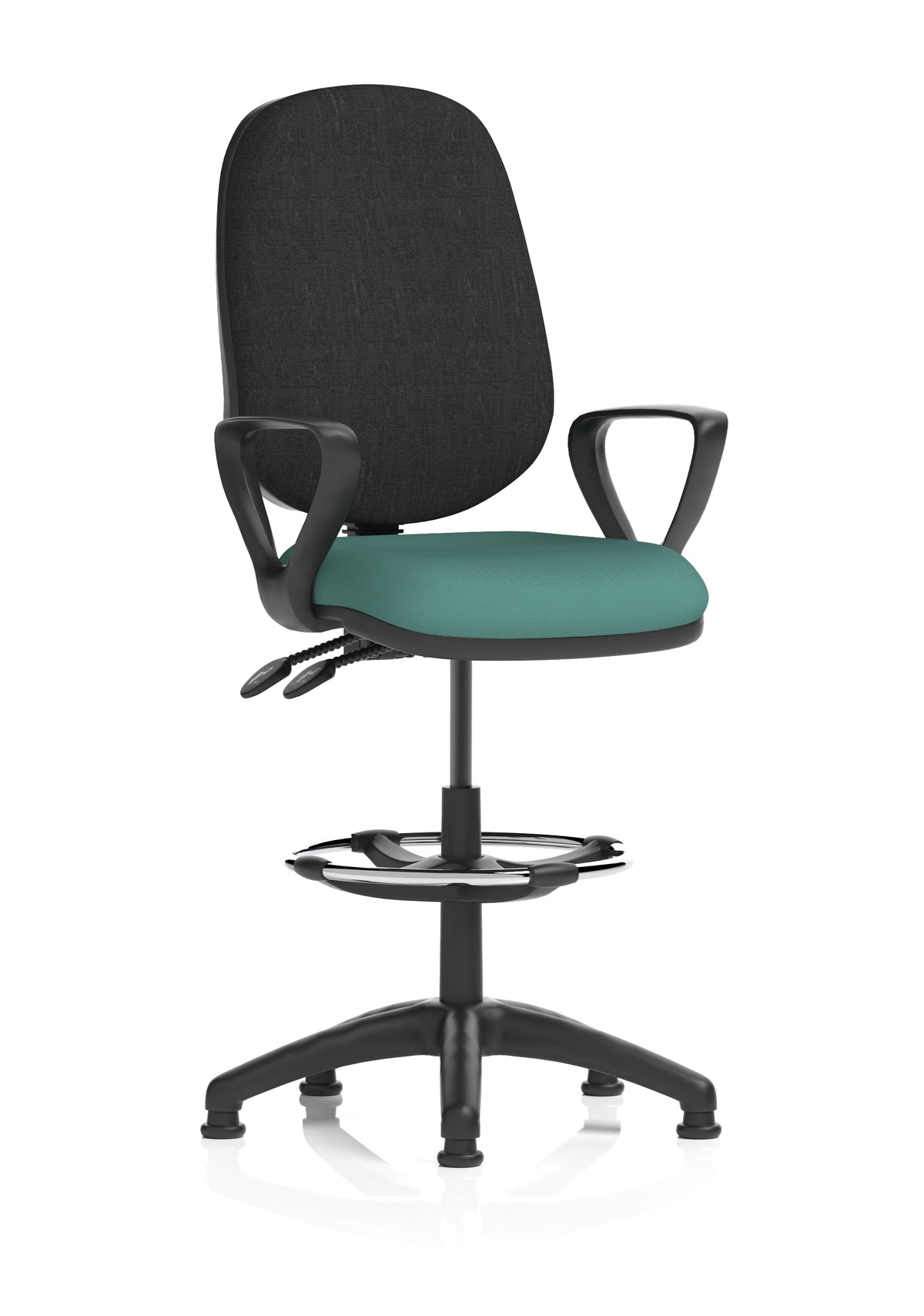 Sterling Medium Back Draughtsman Chair | Infinite Lock | Height Adjustable Back & Arms Bespoke Quest Kelp Black With Loop Arms - Industrious Decor