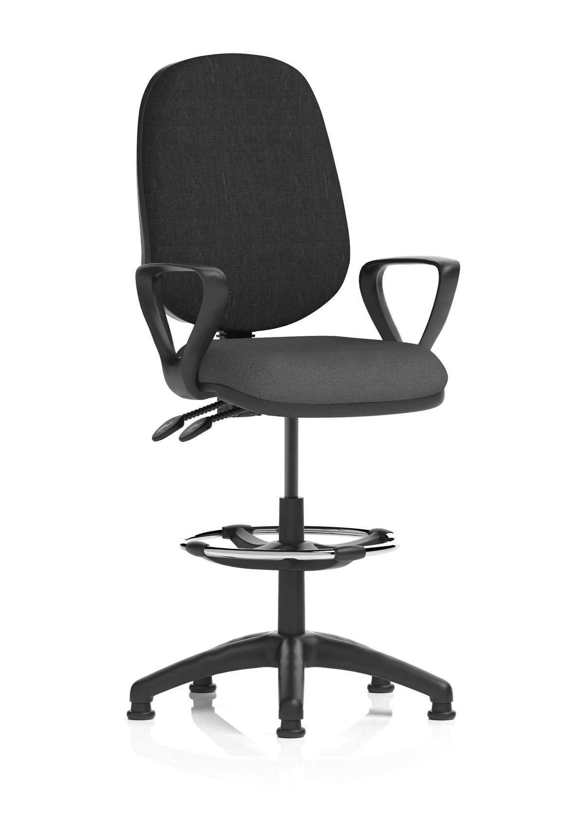 Sterling Medium Back Draughtsman Chair | Infinite Lock | Height Adjustable Back & Arms Bespoke Quest Mussel Black With Loop Arms - Industrious Decor