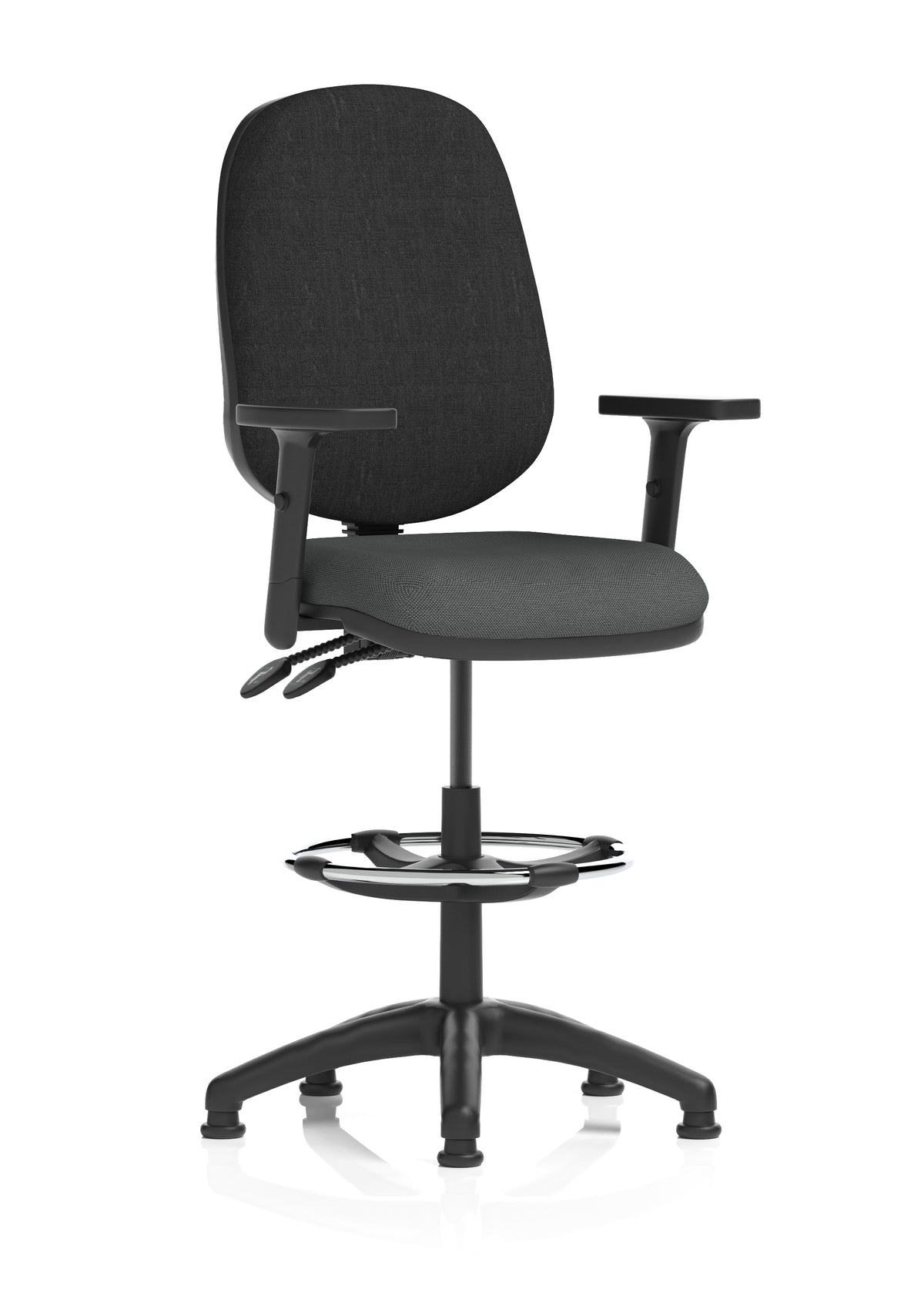 Sterling Medium Back Draughtsman Chair | Infinite Lock | Height Adjustable Back & Arms Bespoke Quest Mussel Black With Height Adjustable Arms - Industrious Decor