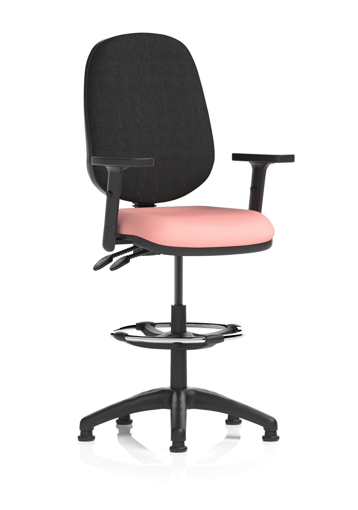 Sterling Medium Back Draughtsman Chair | Infinite Lock | Height Adjustable Back & Arms Bespoke Quest Shrimp Black With Height Adjustable Arms - Industrious Decor