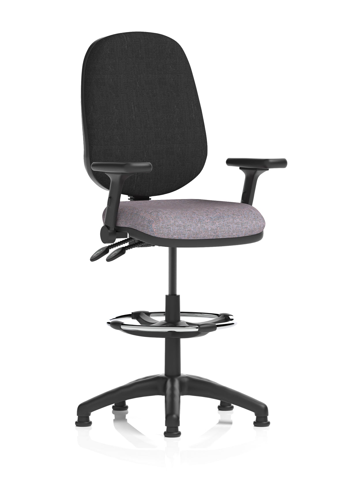 Sterling Medium Back Draughtsman Chair | Infinite Lock | Height Adjustable Back & Arms Bespoke Rivet Fuse Black With Height Adjustable And Folding Arms - Industrious Decor