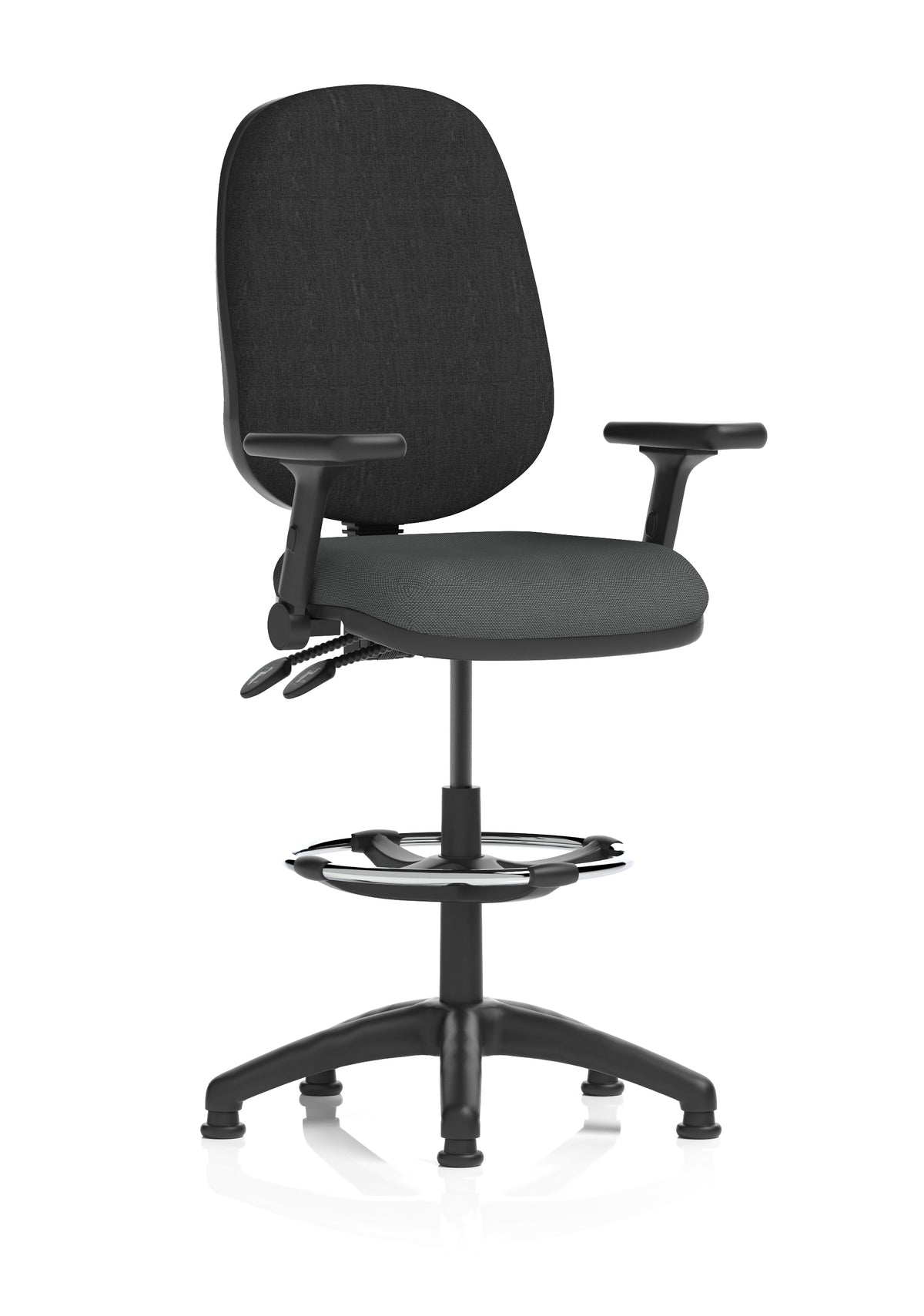 Sterling Medium Back Draughtsman Chair | Infinite Lock | Height Adjustable Back & Arms Bespoke Quest Mussel Black With Height Adjustable And Folding Arms - Industrious Decor