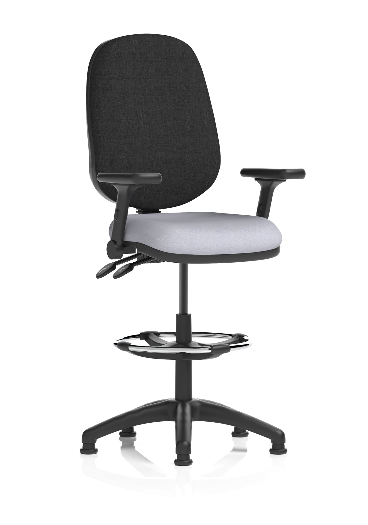 Sterling Medium Back Draughtsman Chair | Infinite Lock | Height Adjustable Back & Arms Bespoke Quest Shell Black With Height Adjustable And Folding Arms - Industrious Decor