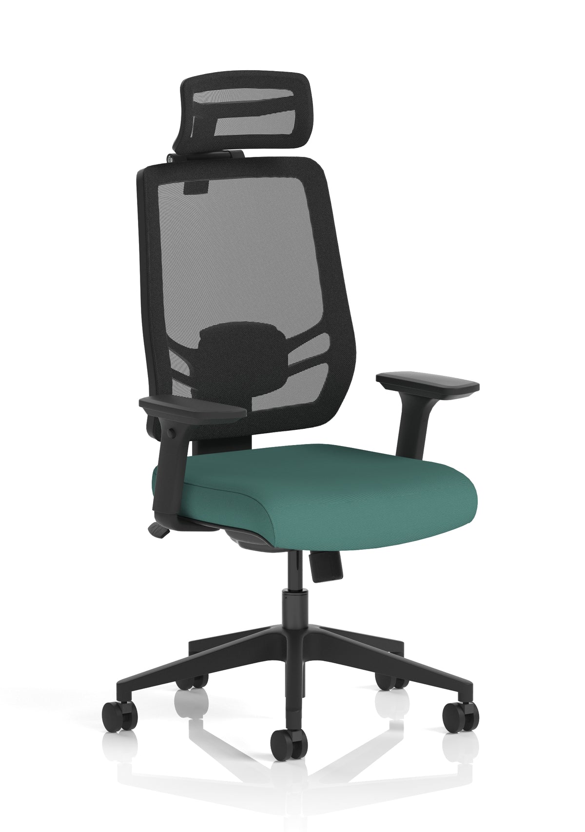 Halsey 24Hr High Back Mesh Ergonomic Task Chair with Arms Mesh & Bespoke Quest Kelp Fabric With Headrest - Industrious Decor
