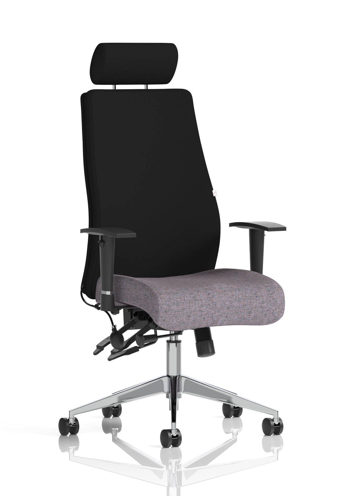 Silverton 24Hr High Back Ergonomic Task Chair | Independent Tilt | Adjustable Lumbar & Headrest Bespoke Rivet Fuse Black With Headrest - Industrious Decor
