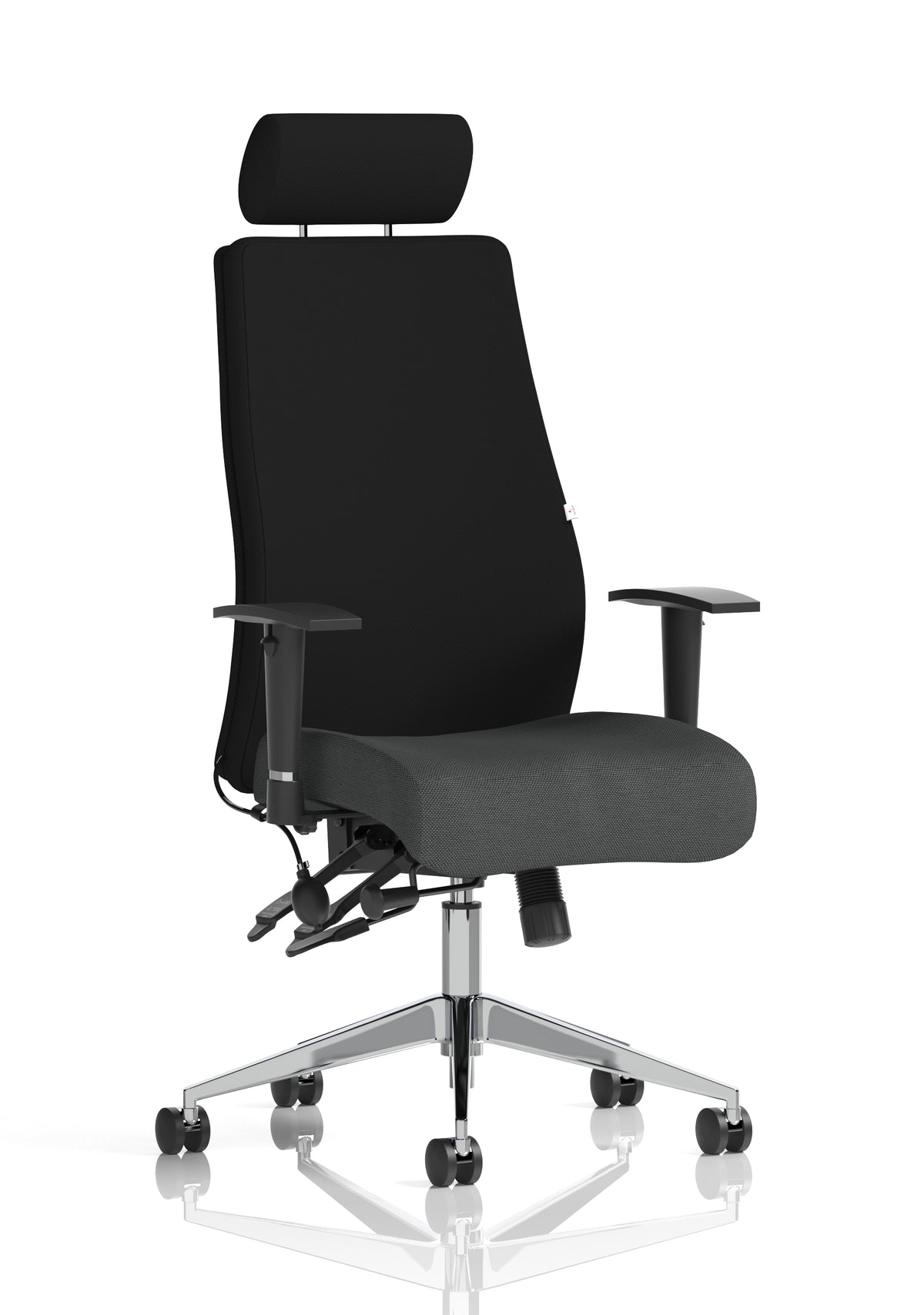 Silverton 24Hr High Back Ergonomic Task Chair | Independent Tilt | Adjustable Lumbar & Headrest Bespoke Quest Mussel Black With Headrest - Industrious Decor