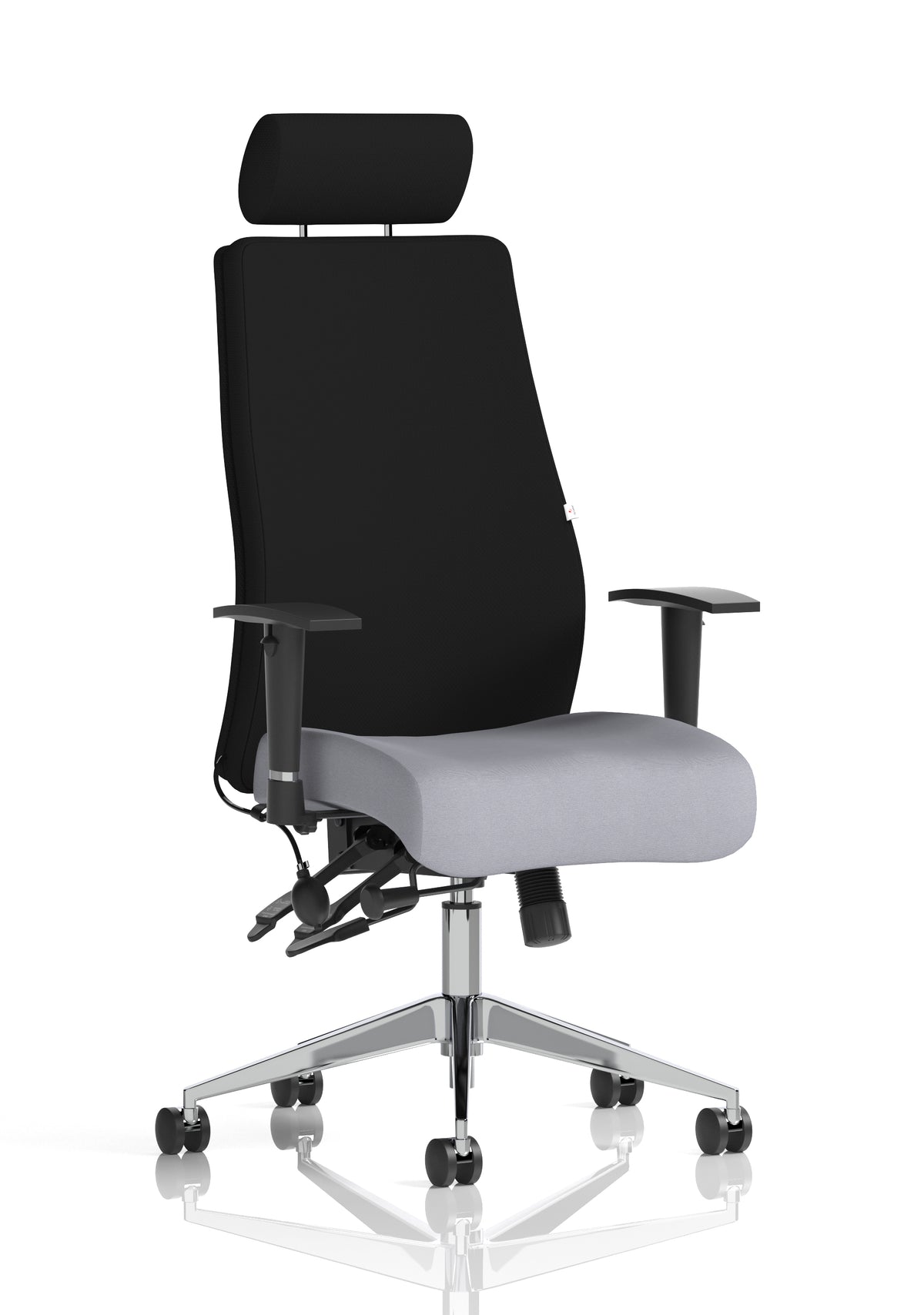 Silverton 24Hr High Back Ergonomic Task Chair | Independent Tilt | Adjustable Lumbar & Headrest Bespoke Quest Shell Black With Headrest - Industrious Decor
