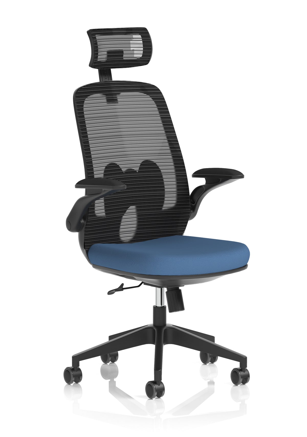 Sigma Executive Mesh Chair With Folding Arms Bespoke Quest Limpet - Industrious Decor