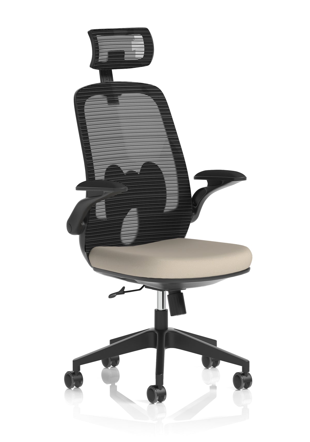 Sigma Executive Mesh Chair With Folding Arms Bespoke Quest Salt - Industrious Decor
