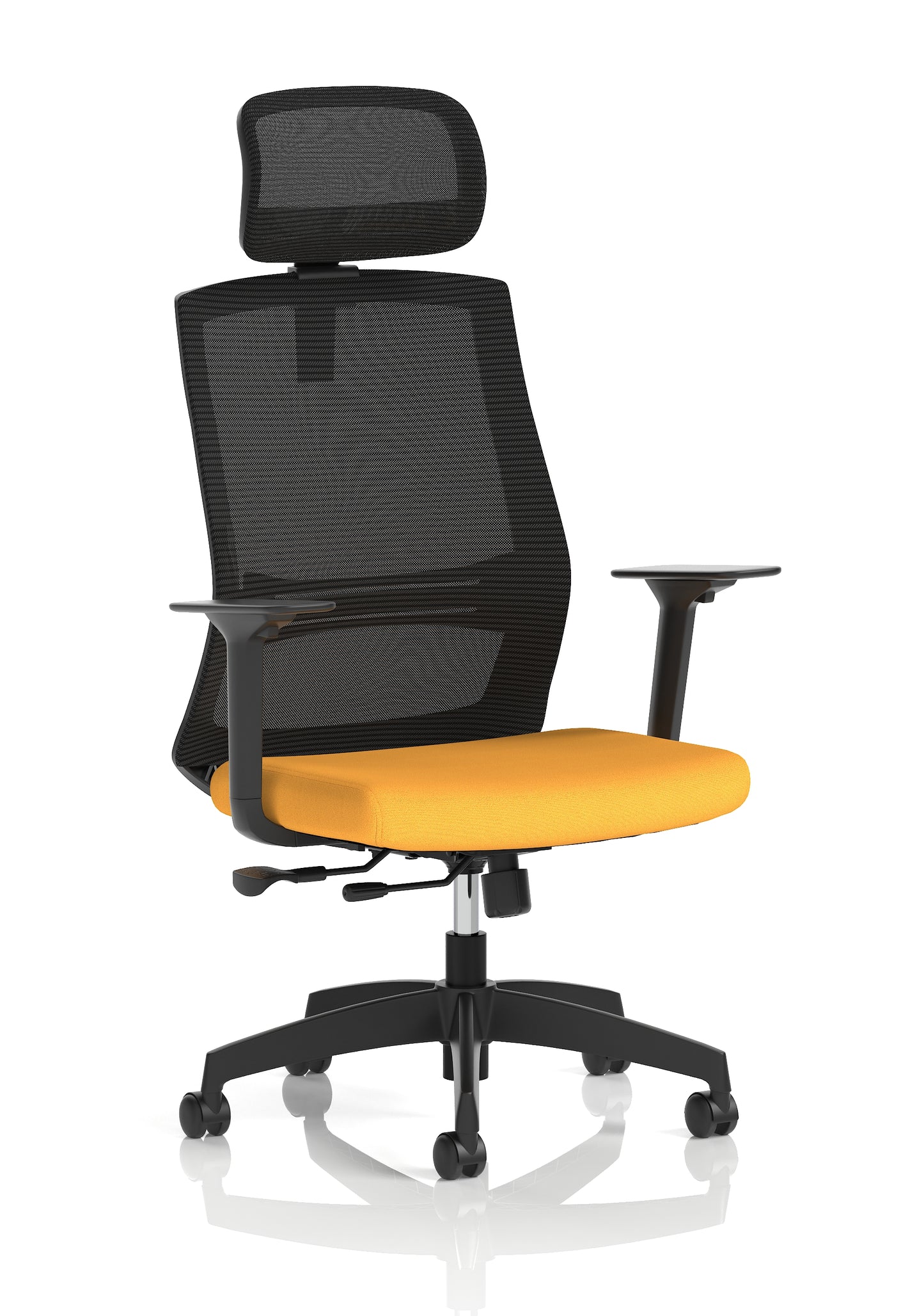 Ventra Mesh Back Task Operator Office Chair Height Adjustable Arms Bespoke Senna Yellow With Headrest - Industrious Decor