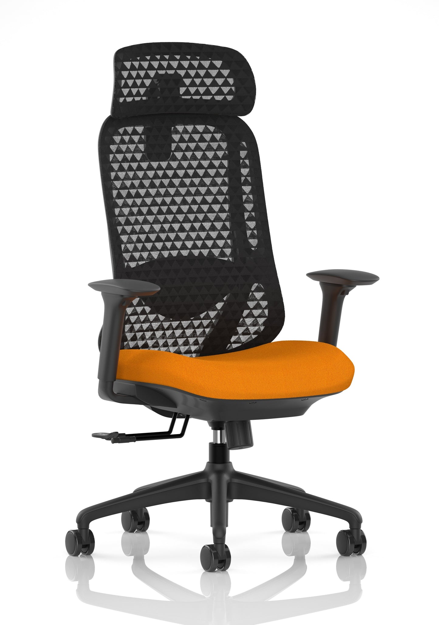 Prism Ergonomic Mesh Back Office Chair with Adjustable Arms Bespoke Senna Yellow With Headrest - Industrious Decor